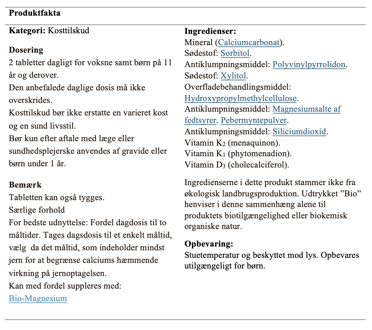 Bio-Calcium+D3+K1+K2 150 stk.