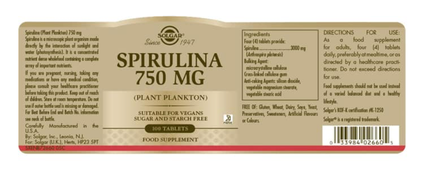 Spirulina 750 mg 80 stk.