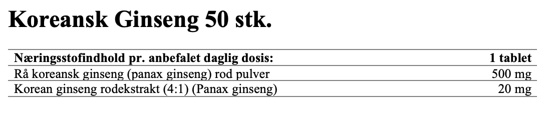 Koreansk ginseng 520 mg 50 stk.