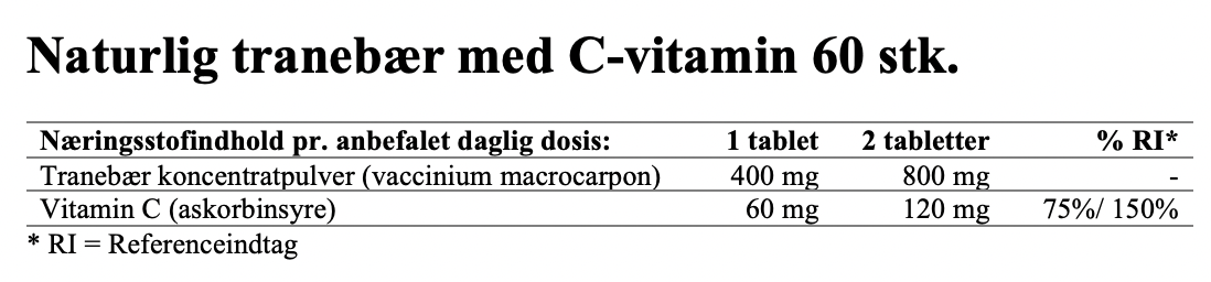 Naturlig tranebær med C-vitamin 60 stk.