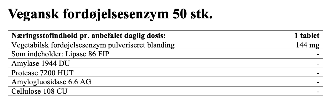 Vegansk fordøjelsesenzym 50 stk.